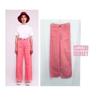 Rita Row 34 Pink High Waist Jeans Anita Wide Leg Flare 90's Y2K. Salmon $208